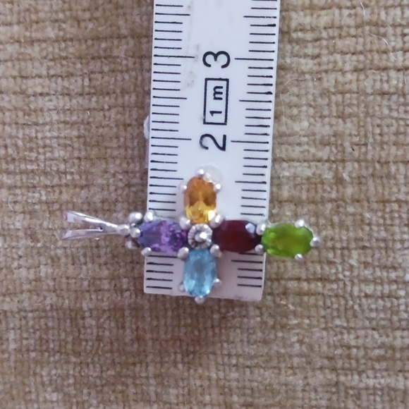 Multi Gem Stone Sterling Silver Cross Pendant - Picture 8 of 8